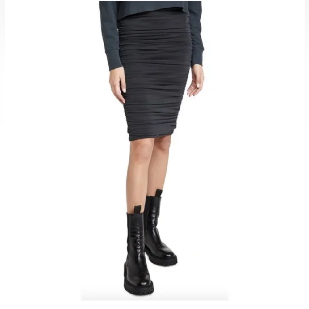 Alice + Olivia Womens Black Silk Pencil ruched Skirt sz 2